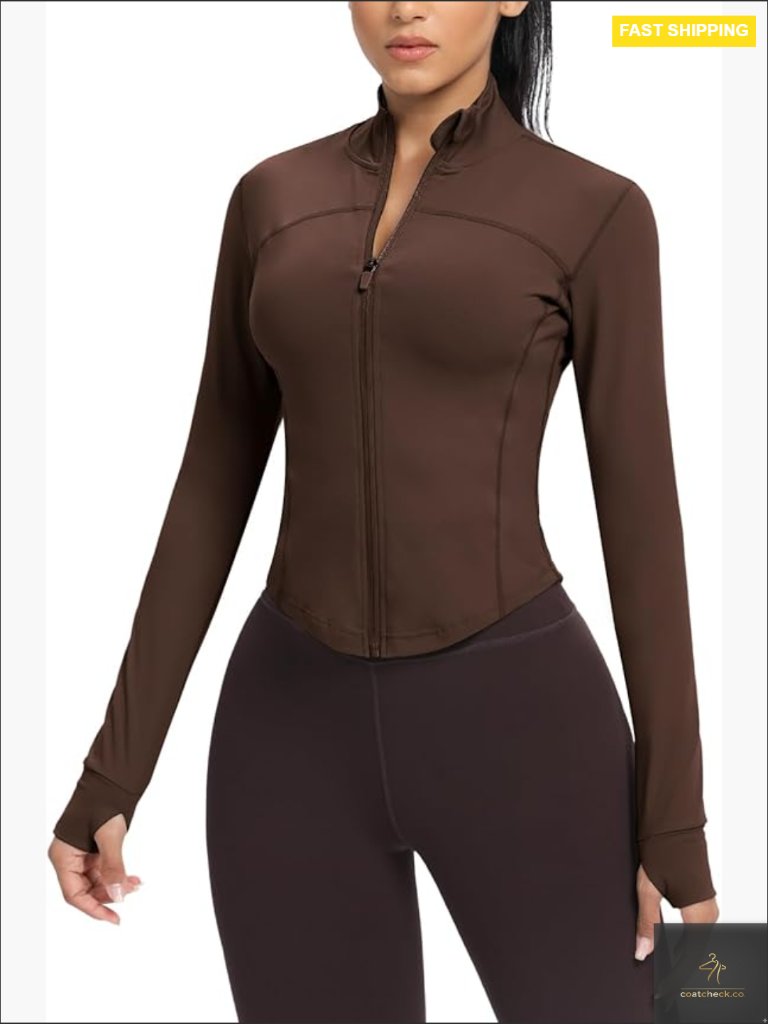 Cropped Running Jacket Zip Slim Fit Athletic Top With Thumb Holes Workout Y2k